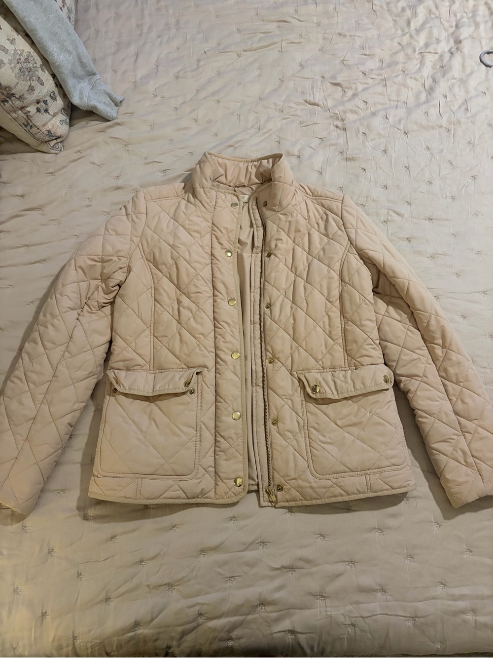 J. Crew Quilted Light Pinky Beige Puffer Jacket with Gold Snaps